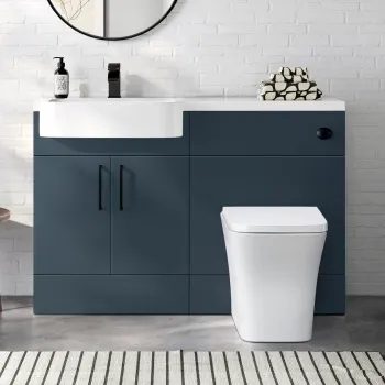 Harper Navy Blue Combination Vanity Basin and Houston Toilet 1200mm - Black Accents - Left Handed