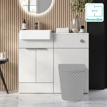 Sicily Fluted Coastal White Basin Vanity with Marble Top & Back To Wall Unit 1000mm (Excludes Toilet) - Chrome Handles