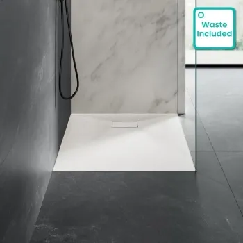 Berlin Rectangular Matt White Slate Effect SMC Composite Shower Tray 1100x900mm