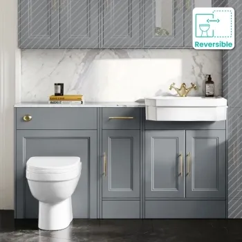 Monaco Dove Grey Combination Vanity Traditional Basin with Marble Top and Seattle Toilet 1500mm - Brass Knurled Handles