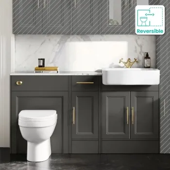 Monaco Graphite Grey Combination Vanity Basin with Marble Top and Seattle Toilet 1500mm - Brass Knurled Handles