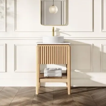 Maru Oak Wood Grain Vanity Cabinet 600mm with Carrara Marble Top - Basin Not Included
