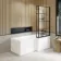 L Shaped 1700 Shower Bath & 6mm Easy Clean Matt Black Grid Bath Screen - Right Handed