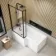 L Shaped 1500 Shower Bath with Front Panel & 6mm Easy Clean Matt Black Framed Bath Screen - Left Handed