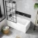 Dover 1500x750 Keyhole Shower Bath & 6mm Easy Clean Matt Black Grid Bath Screen