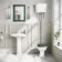 Hudson Traditional High-Level Toilet With Midnight Green Seat & Pedestal Basin - Double Tap Hole