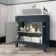 Bermuda Inky Blue Cabinet with Marble Top 800mm Excludes Counter Top Basin - Brushed Brass Accents