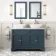 Lucia Inky Blue Double Vanity with Marble Top & Curved Counter Top Basin 1200mm - Brushed Brass Accents