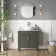 Bermuda Graphite Grey Vanity with Marble Top & Oval Counter Top Basin 800mm - Brass Knurled Handles