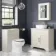 Lucia Chalk White Vanity with Marble Top & Curved Counter Top Basin 840mm - Brass Knurled Handles