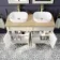 Lucia Chalk White Double Vanity with Oak Effect Top & Curved Counter Top Basin 1200mm - Brass Knurled Handles
