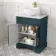 Lucia Inky Blue Vanity with Marble Top & Round Counter Top Basin 640mm - Brass Knurled Handles