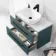 Elba Midnight Green Wall Hung Drawer Vanity with Marble Top & Curved Counter Top Basin 800mm - Black Accents