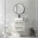 Omaha Linen White Wall Hung Drawer Vanity with Marble Top & Curved Counter Top Basin 600mm - Black Accents