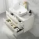 Omaha Linen White Wall Hung Drawer Vanity with Marble Top & Curved Counter Top Basin 800mm - Brushed Brass Accents