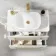Omaha Linen White Wall Hung Drawer Vanity with Marble Top & Curved Counter Top Basin 800mm - Brushed Brass Accents