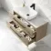 Elba Dawn Oak Wall Hung Drawer Vanity with Marble Top & Curved Counter Top Basin 1000mm - Black Accents