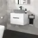 Avon Gloss White Wall Hung Counter Top Vanity with Marble Top 600mm - Black Accents