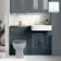 Monaco Inky Blue Basin Vanity and Back To Wall Unit 1200mm (Excludes Pan & Cistern) - Brushed Brass Accents