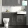 Monaco Graphite Grey Combination Vanity Basin with Marble Top and Seattle Toilet 1500mm - Brushed Brass Accents