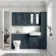 Monaco Inky Blue Combination Vanity Traditional Basin with Marble Top and Seattle Toilet 1500mm - Brushed Brass Accents