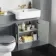 Monaco Dove Grey Combination Vanity Basin and Hudson Toilet with Wooden Seat 1200mm - Brass Knurled Handles