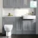 Monaco Dove Grey Combination Vanity Basin with Marble Top and Seattle Toilet 1500mm - Brass Knurled Handles