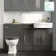 Monaco Graphite Grey Combination Vanity Traditional Basin and Hudson Toilet with Wooden Seat 1500mm - Brass Knurled Handles