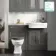 Monaco Graphite Grey Combination Vanity Traditional Basin with Marble Top & Hudson Toilet with Wooden Seat 1200mm - Brass Knurled Handles