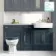 Monaco Inky Blue Combination Vanity Basin with Marble Top and Hudson Toilet with Wooden Seat 1500mm - Brass Knurled Handles