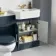 Monaco Inky Blue Combination Vanity Traditional Basin with Marble Top & Hudson Toilet with Wooden Seat 1200mm - Brass Knurled Handles