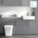 Harper Stone Grey Combination Vanity Basin with Marble Top & Houston Toilet 1500mm - Brushed Brass Accents