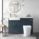 Harper Navy Blue Combination Vanity Basin and Tucson Toilet 1200mm - Brushed Brass Accents - Left Handed