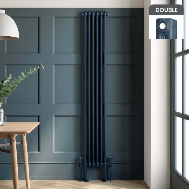 Athens Inky Blue Double Column Vertical Traditional Radiator 1800x290mm