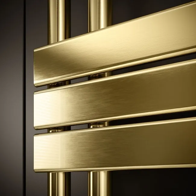 Seville Brushed Brass Designer Flat Panel Heated Towel Rail 1200x450mm