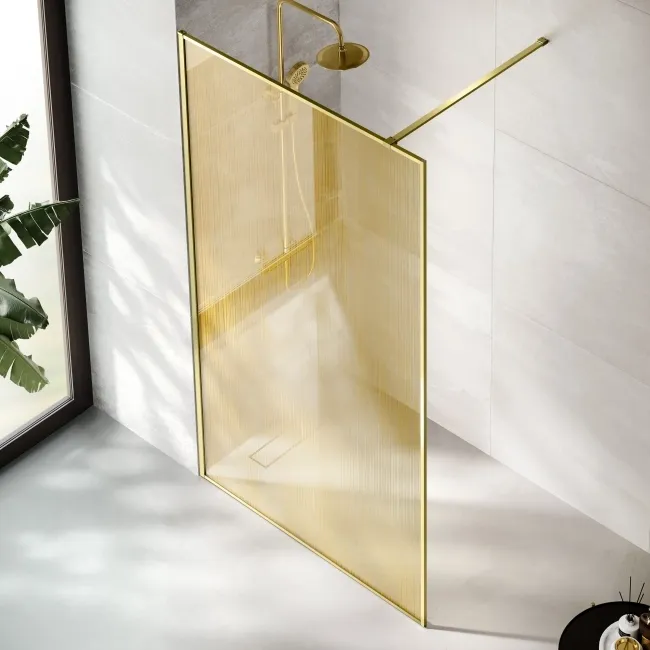 Munich Brushed Brass with Mesh Effect 8mm Wet Room Shower Glass Panel 1200mm