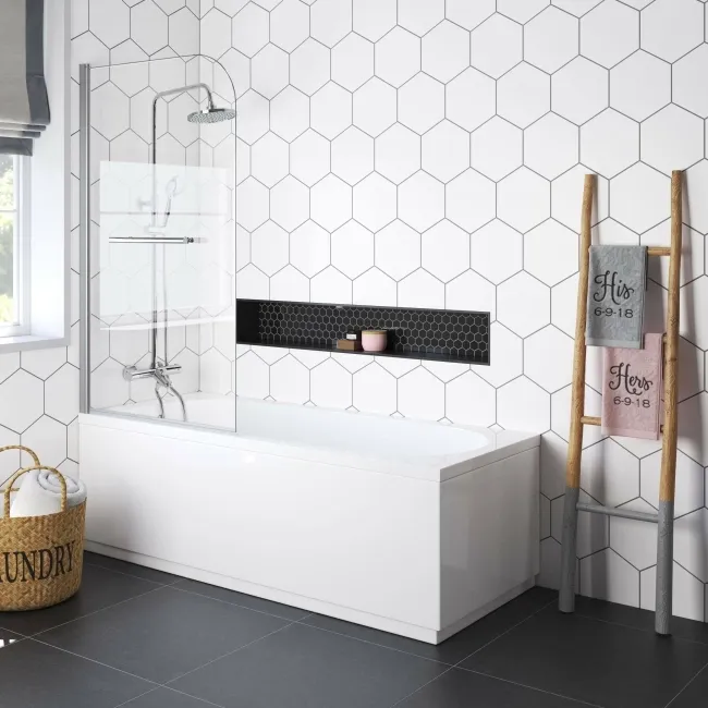 Venice 4mm Bath Screen with Towel Rail - 800mm