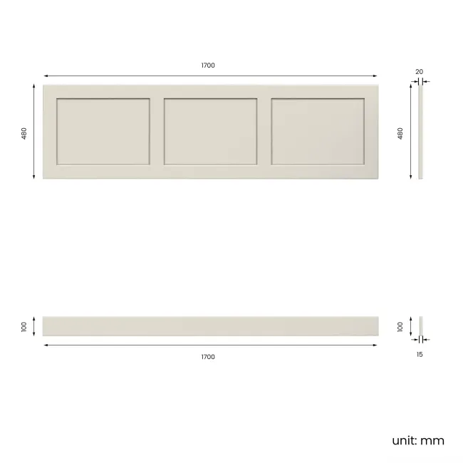 Traditional Linen White Wooden Bath Front Panel 1700mm