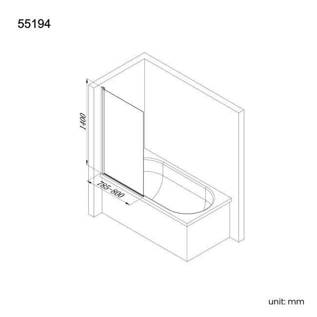Geneva Fluted Effect Brushed Brass Easy Clean 6mm Bath Screen - 800mm