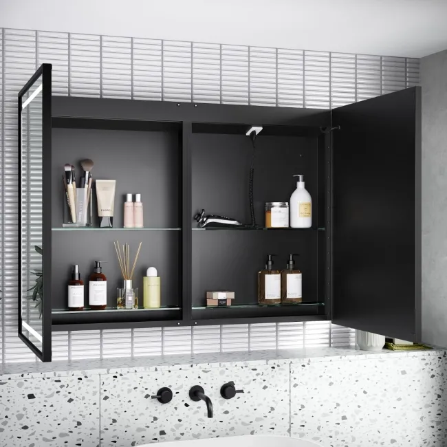 Mia Black Framed Illuminated LED Mirror Cabinet 710x1000mm