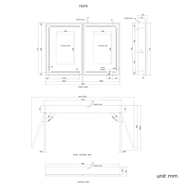 Mia Black Framed Illuminated LED Mirror Cabinet 710x1000mm