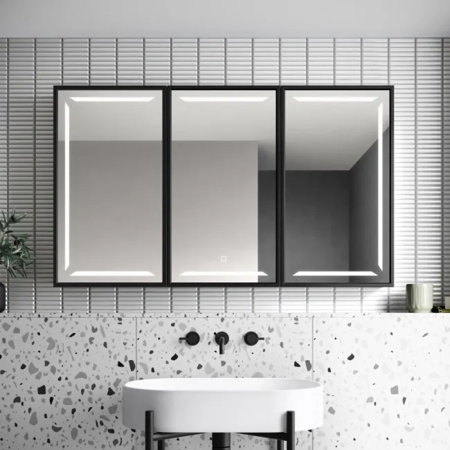 Mia Black Framed Illuminated LED Mirror Cabinet 710x1200mm