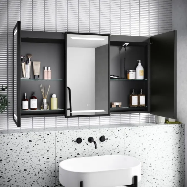 Mia Black Framed Illuminated LED Mirror Cabinet 710x1200mm