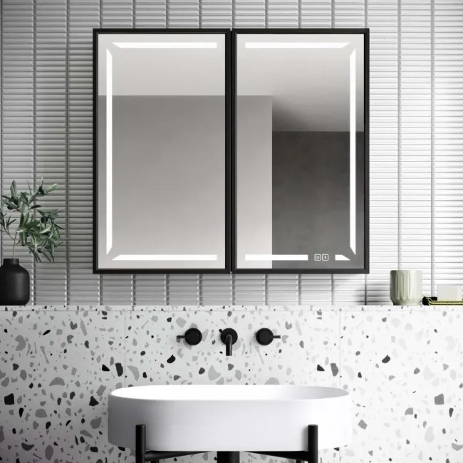 Mia Black Framed Illuminated LED Mirror Cabinet With BLUETOOTH Speaker&USB Port 710x800mm