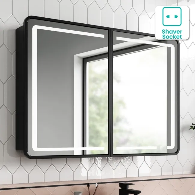 Olivia Black Framed Illuminated LED Mirror Cabinet 710x1000mm