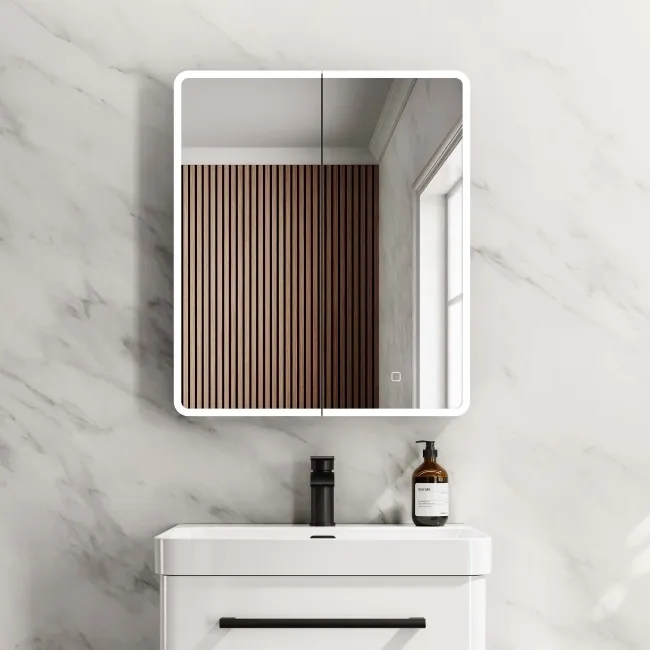 Aurora Matt Black Illuminated LED Mirror Cabinet 700x600mm