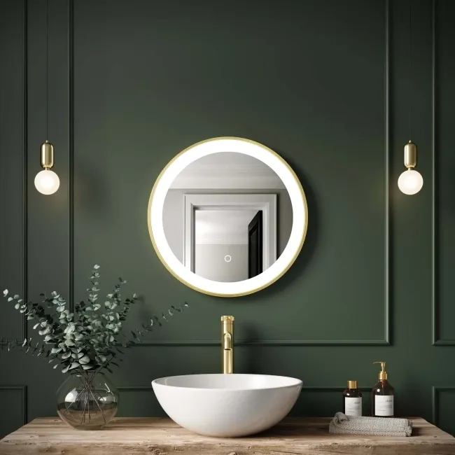 Delilah Brushed Brass Round Illuminated LED Mirror 500mm