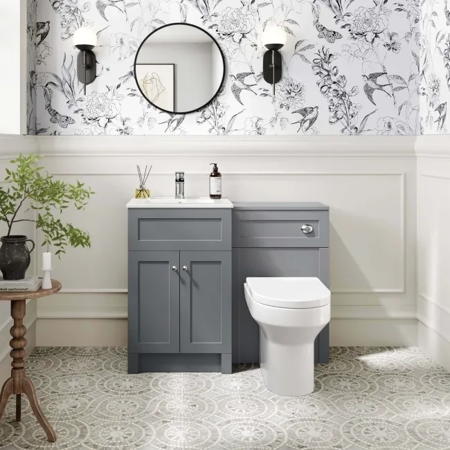 Milos Fog Grey Slimline Back To Wall Toilet Unit 500mm