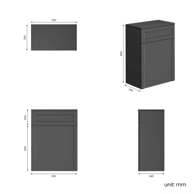 Capri Slate Grey Back To Wall Toilet Unit 600mm