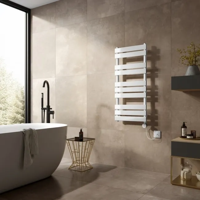 Santorini Electric White Flat Panel Heated Towel Rail 1000x450mm